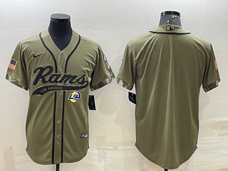 Mens Los Angeles Rams Blank Olive Salute to Service Cool Base Stitched Baseball Jersey